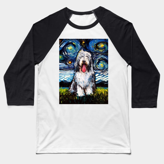 Bearded Collie Night Baseball T-Shirt by sagittariusgallery